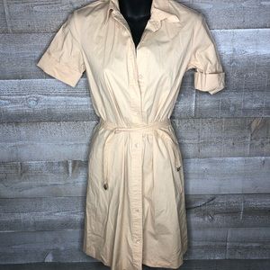 Theory vintage 90s khaki belted button shirt dress